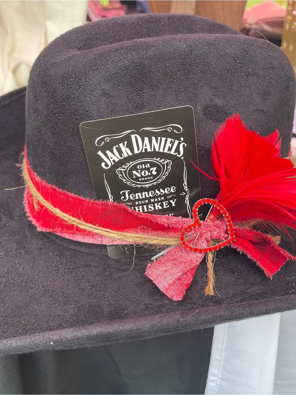 Jack Daniels Black Felt Cowboy hat with Red Feather and Band